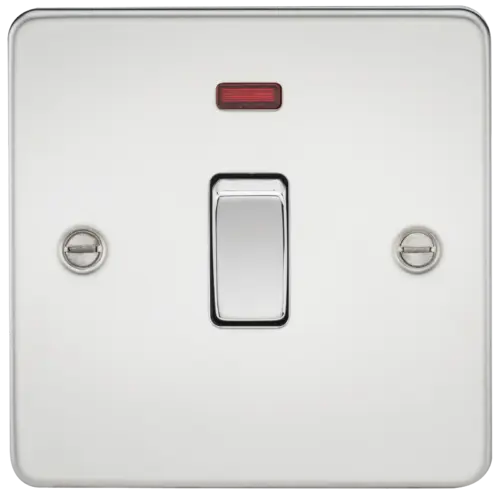 ML Flat Plate 20A 1 Gang DP Switch with Neon - Polished Chrome ML Knightsbridge