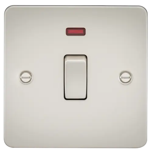 ML Flat Plate 20 Amp 1 Gang Double Pole Switch with Neon - Pearl ML Knightsbridge