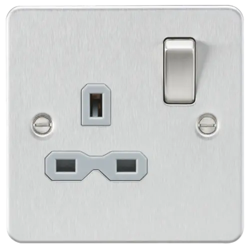 ML Flat Plate Single Socket in Brushed Chrome with Grey Insert ML Knightsbridge