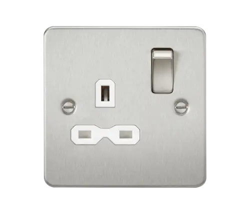 ML Flat Plate Single Socket in Brushed Chrome with White Insert ML Knightsbridge