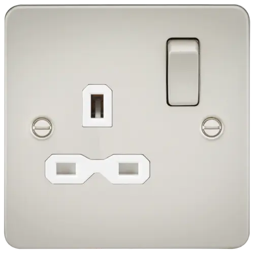 ML Flat Plate 13 Amp 1 Gang Double Pole Switched Single Socket - Pearl with White Insert ML Knightsbridge