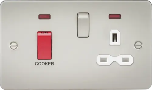 ML Flat Plate 45 Amp Double Pole Switch And 13 Amp Switched Socket With Neon - Pearl with White Insert ML Knightsbridge