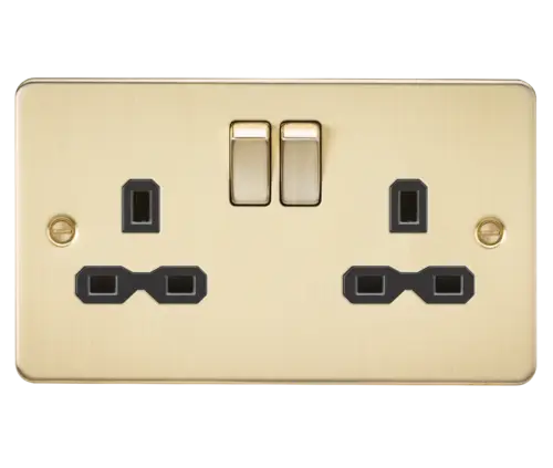 ML 2 Gang Double Pole Switched Double Socket - Brushed Brass with Black Insert ML Knightsbridge