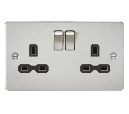 ML Flat Plate Double Socket in Brushed Chrome with Black Insert ML Knightsbridge