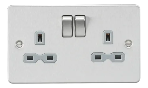 ML Flat Plate Double Socket in Brushed Chrome with Grey Insert ML Knightsbridge