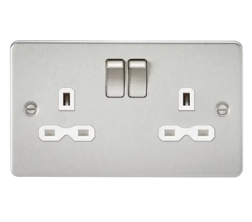 ML Flat Plate Double Socket in Brushed Chrome with White Insert ML Knightsbridge