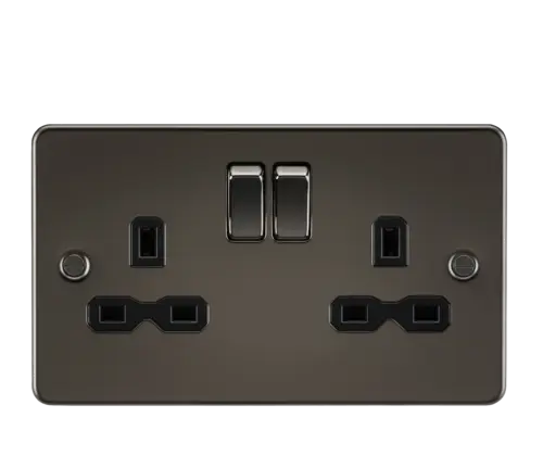 ML Knightsbridge 2 Gang Double Pole Switched Double Socket - Gunmetal with Black Insert ML Knightsbridge