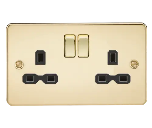 ML 2 Gang Double Pole Switched Double Socket - Polished Brass with Black Insert ML Knightsbridge