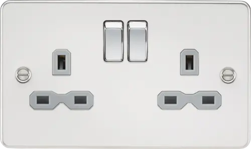 ML Flat Plate 13A 2 Gang DP Switched Double Socket - Polished Chrome With Grey Insert ML Knightsbridge