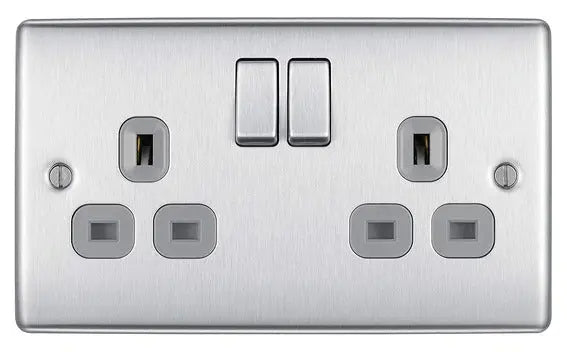 BG Nexus Double Socket – Brushed Steel, Grey Inserts, 13A | NBS22G BG (British General)