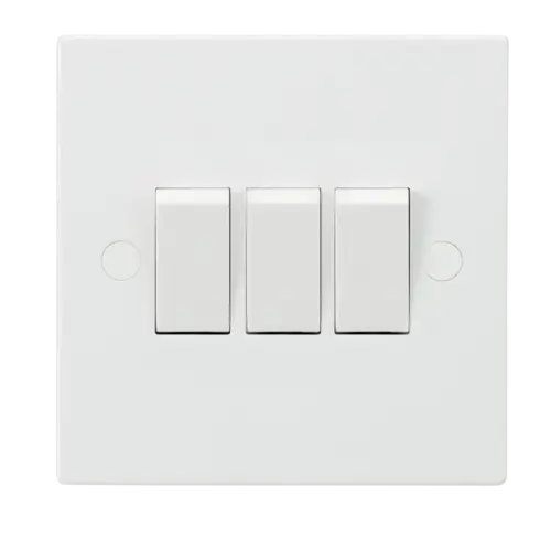 ML Square Edge 10AX 3 Gang 2-Way Switch in White ML Knightsbridge