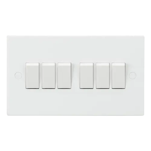 ML Square Edge 10AX 6 Gang 2-Way Switch in White ML Knightsbridge