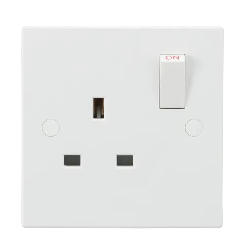 ML Square Edge 13A 1 Gang Double Pole Switched Single Socket in White ML Knightsbridge