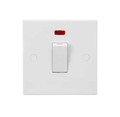 ML Square Edge 45A 1 Gang Double Pole Switch with Neon in White ML Knightsbridge