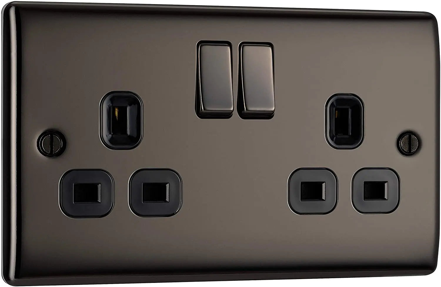 BG Nexus Black Nickel Double Socket with Black Inserts 13A 2 Gang - NBN22B BG (British General)