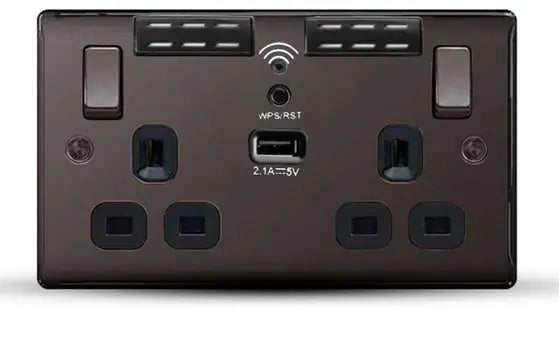 BG USB Wifi Double Socket in Black Nickel with Black Insert - NBN22UWRB-01 BG (British General)