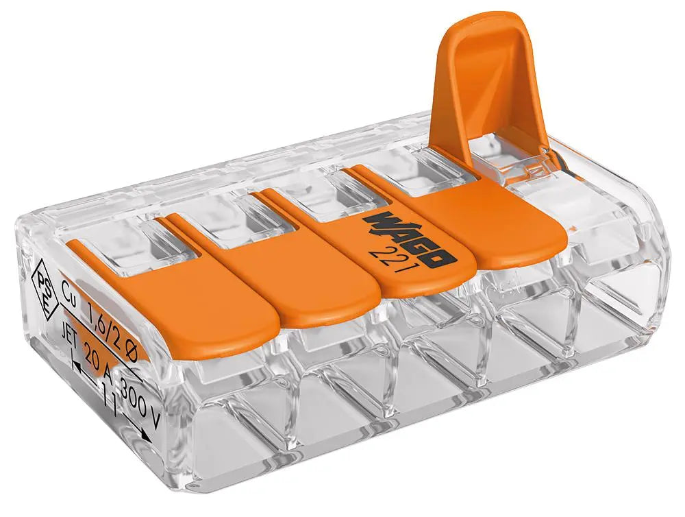 221-415 Wago 5x4mm Slim Lever Connector (25 Box) WAGO