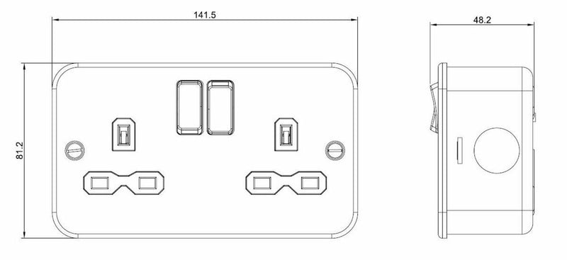 Metal Clad Double Socket 13A 2 Gang Double Pole ML Knightsbridge Switched Socket
