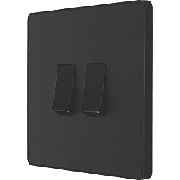 BG Evolve Matt Black Screwless Double Light Switch-PCDMB42B