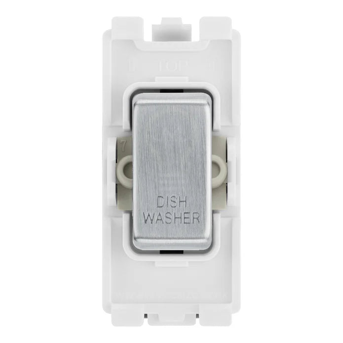 BG RRDWBS Brushed Steel 20 Amp Double Pole Appliance Grid Switch Labelled Dish Washer