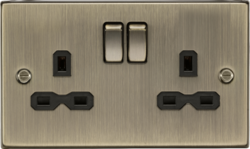 Knightsbridge MLA CS9AB 13A 2G Switched Socket with Black Insert - Square Edge Antique Brass-CS9AB