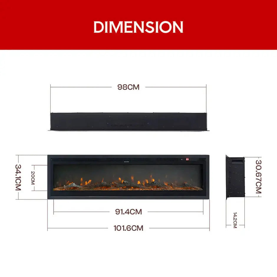 40 Inch Electric Fireplace - 12 Colour LED Flame Effect with Remote Control HoFeny