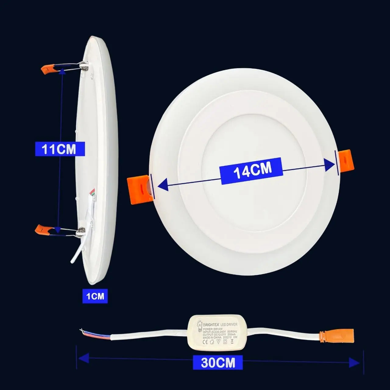 Brightex, Panel Lights White + Blue LED Ceiling Mounted Round Spotlight Downlight Brightex