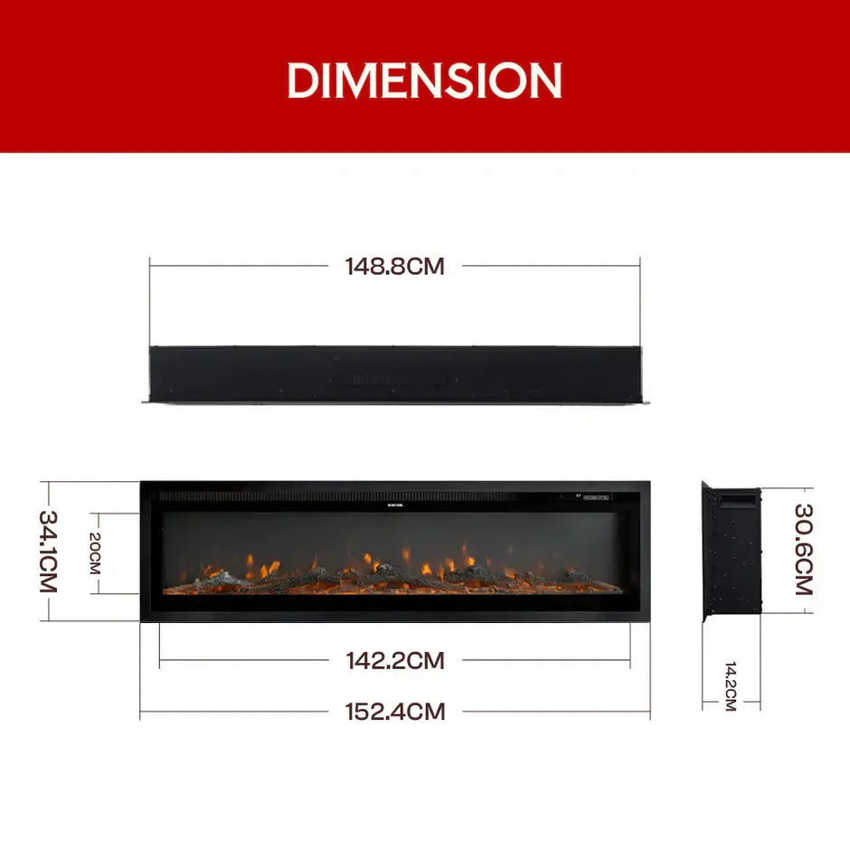 60 Inch Electric Fireplace - 12 Colour LED Flame Effect with Remote Control HoFeny