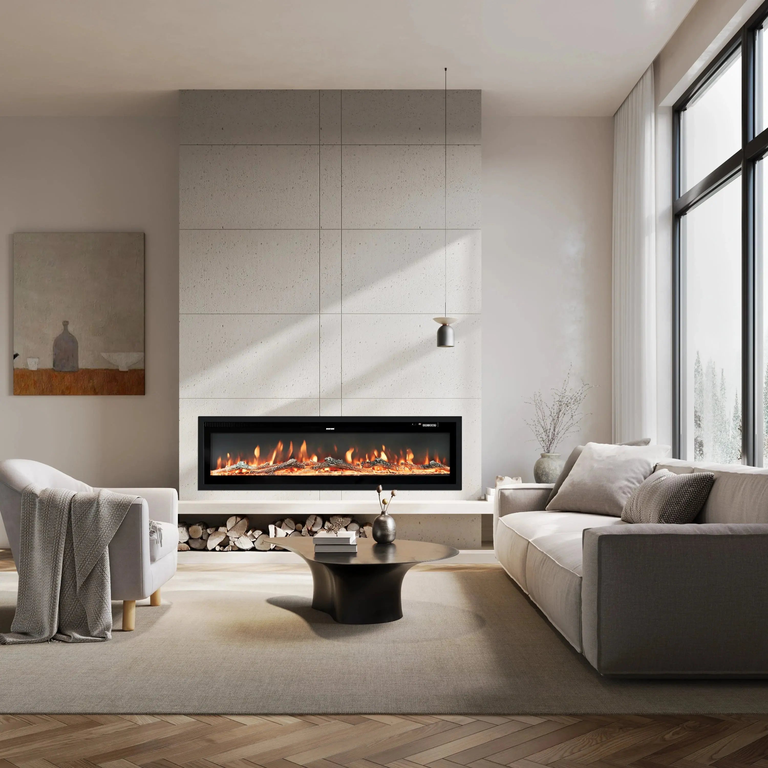 60 Inch Electric Fireplace - 12 Colour LED Flame Effect with Remote Control HoFeny