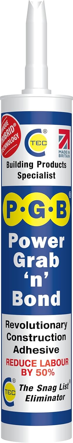 PGB Power Grab n Bond TRIBRID Technology Contact Adhesive - Strong Construction Bonding Adhesive - Glass Glue, Mirror Adhesive & Tile Adhesive Cartridge Black  - 290ml