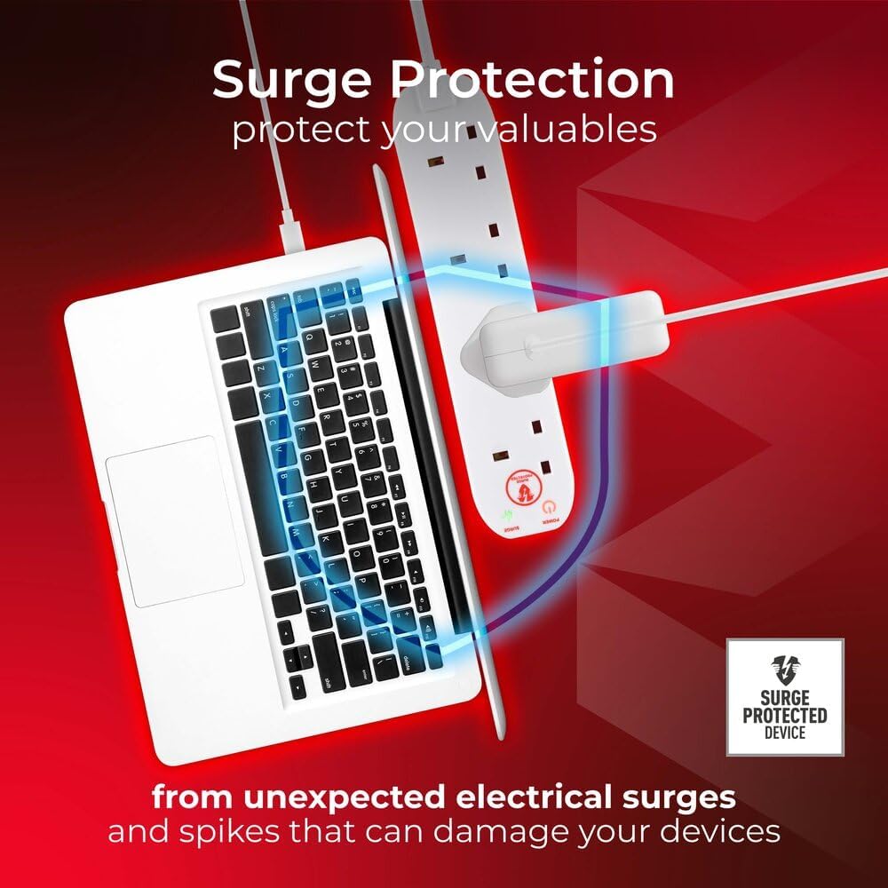 Masterplug SRG4210N Four-Socket Surge Extension Leads 2m 2 Pack