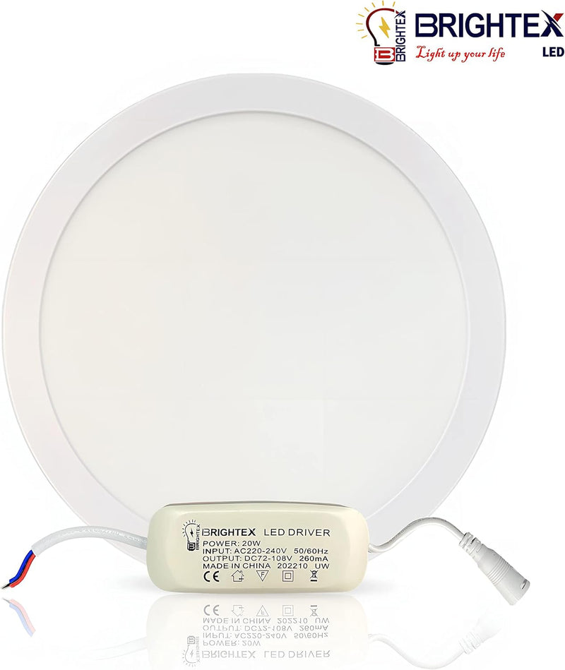 Brightex,Round 20W (Higher Than 18w) Recessed 1800 Lumen Fire Rated Down Lights Spotlights Ceiling Flat Ultra Slim Circle Lamp Downlight Cool White 7000k