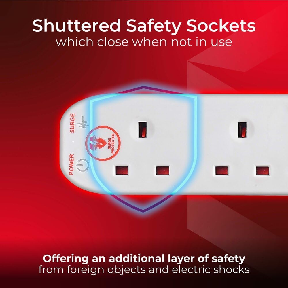 Masterplug SRG4210N Four-Socket Surge Extension Leads 2m 2 Pack