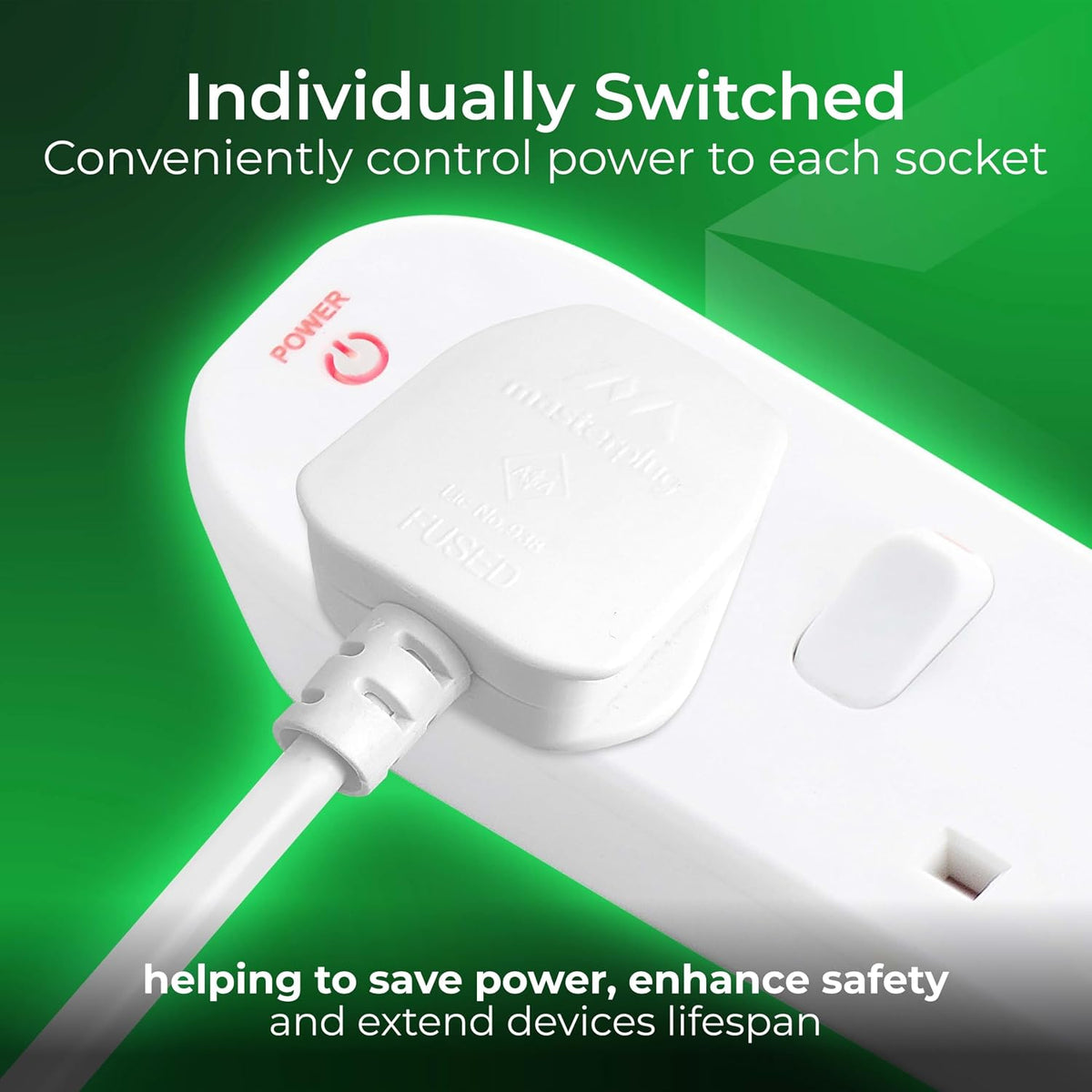 Masterplug SWC4210N 4 Socket Extension Lead, 2m, Switched, White – 2 Pack