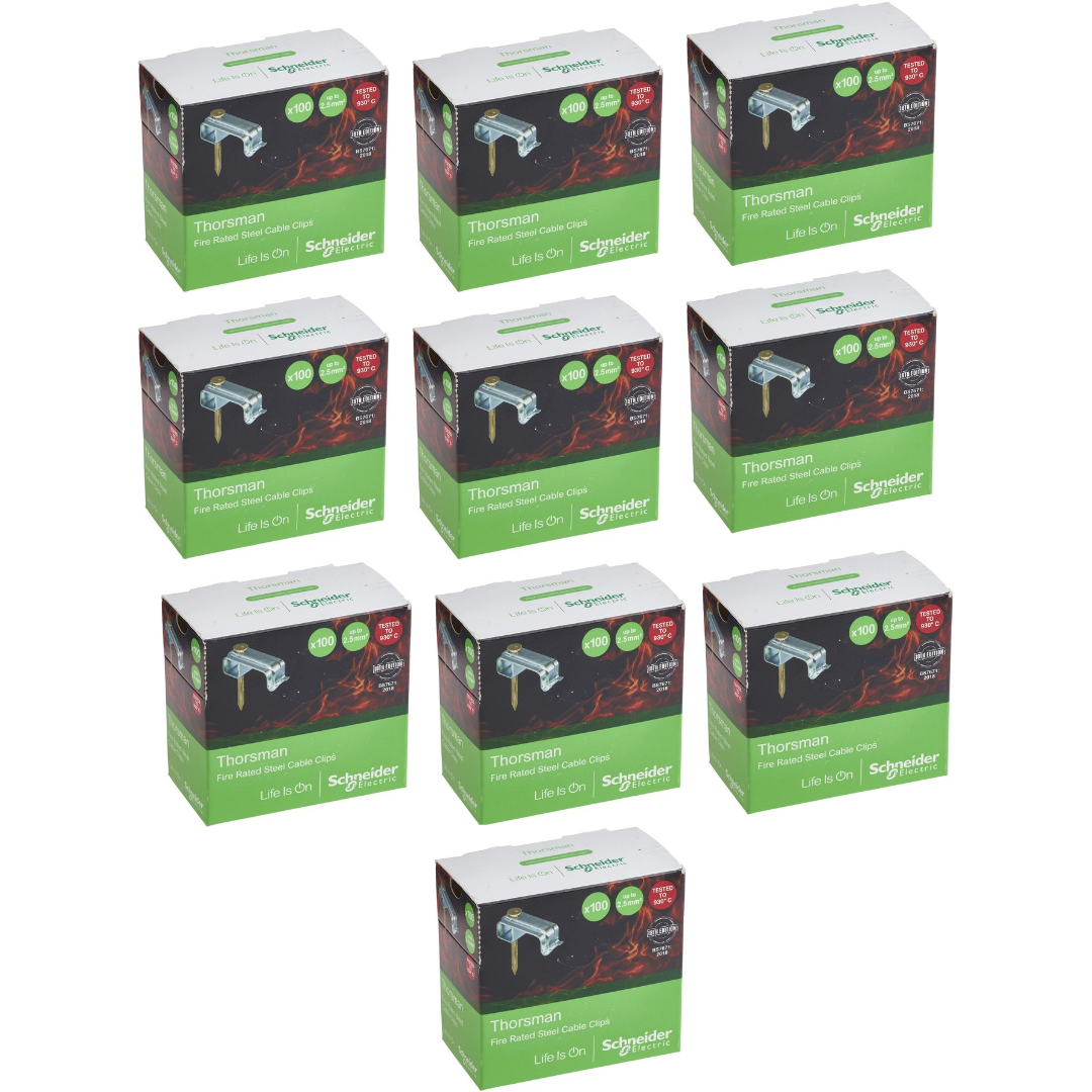 Schneider Thorsman ISM99955 Fire-Rated Steel Cable Clips 1.0–2.5mm², 10 x 100 Packs