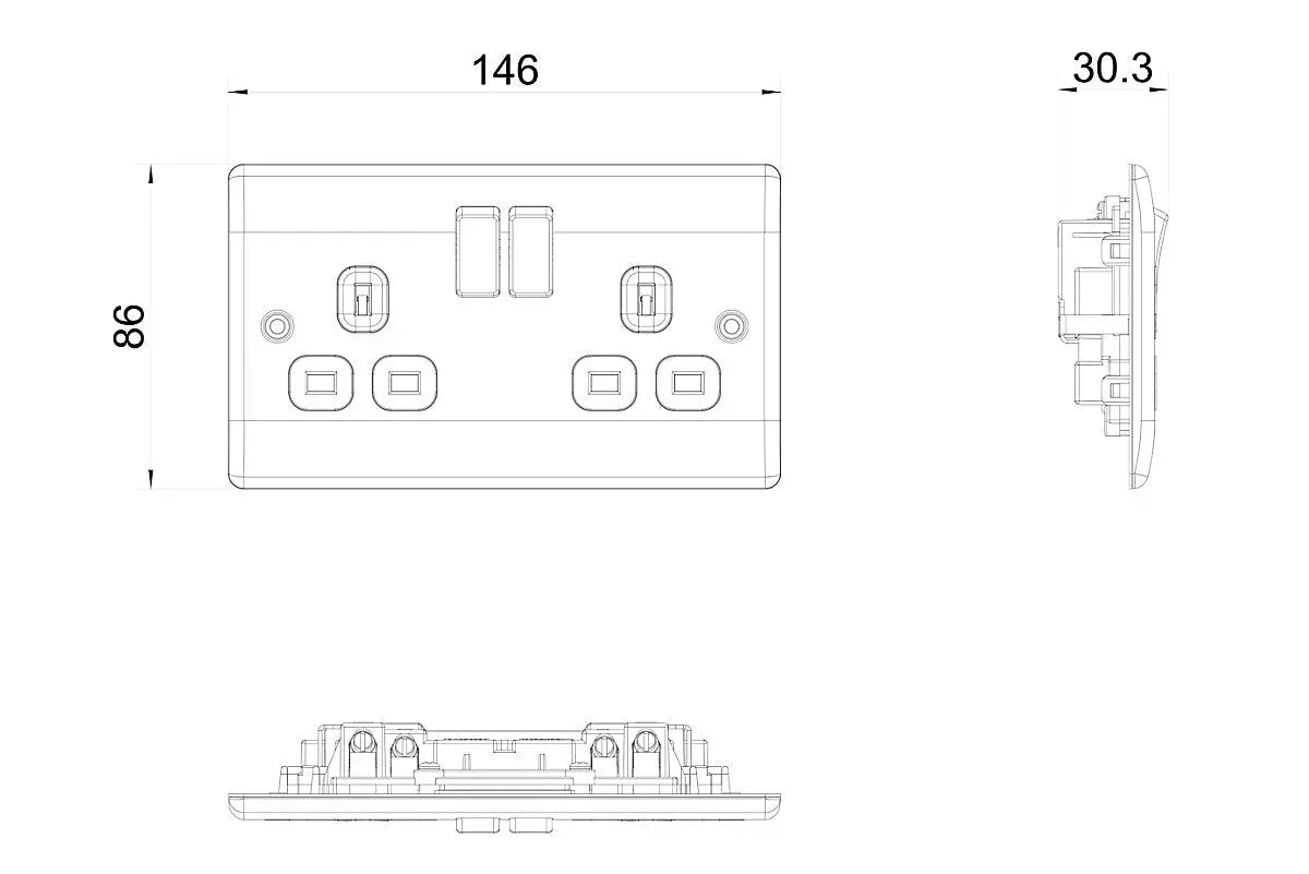 BG NAB22B(10) Nexus Metal | 10 Pack | Antique Brass - Black Insert | 13A | 2 Gang Switched Double Socket BG (British General)
