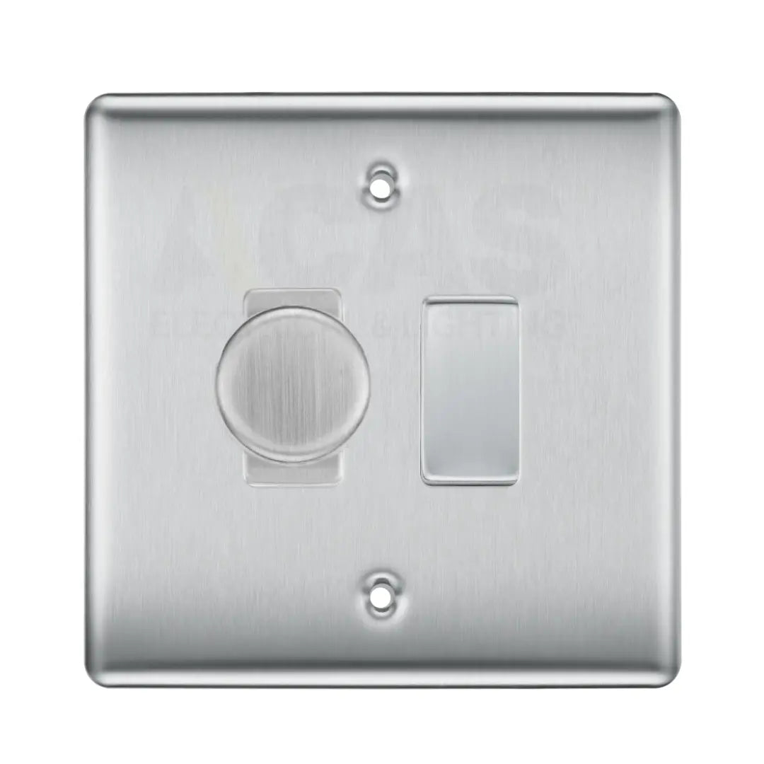 BG Nexus Brushed Steel 2 Gang Light Switch - 1x Trailing Edge LED Dimmer & 1x 2-Way Switch BG Electrical