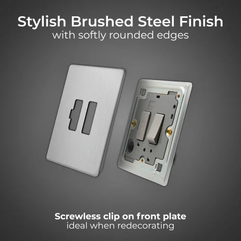 BG Nexus Screwless Flat Plate Brushed Steel Switched Fused Spur FBS50 13Amp