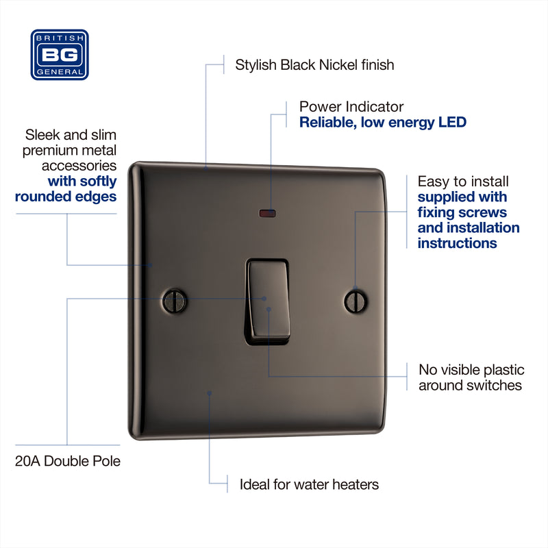 BG Nexus Metal 20A DP Switch with Neon in Black Nickel - NBN31-01