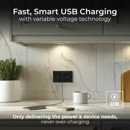 BG Nexus Metal Matt Black 2 Gang USB A + C Switched Socket Black insert - NFB22UAC22B