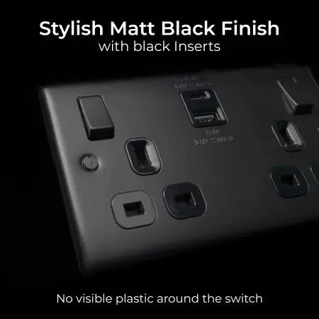 BG Nexus Metal Matt Black 2 Gang USB A + C Switched Socket Black insert - NFB22UAC22B
