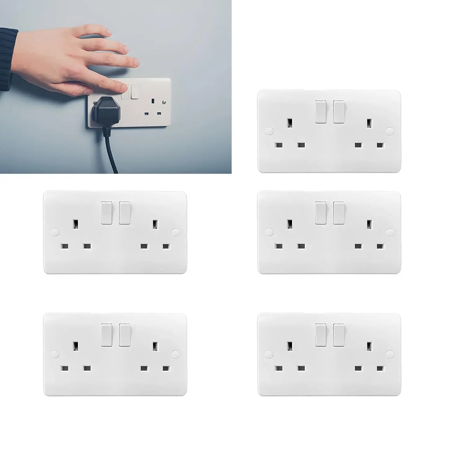Brightex 2 Gang 13A White Double Socket Switched Socket Double Pole | Pack of 5