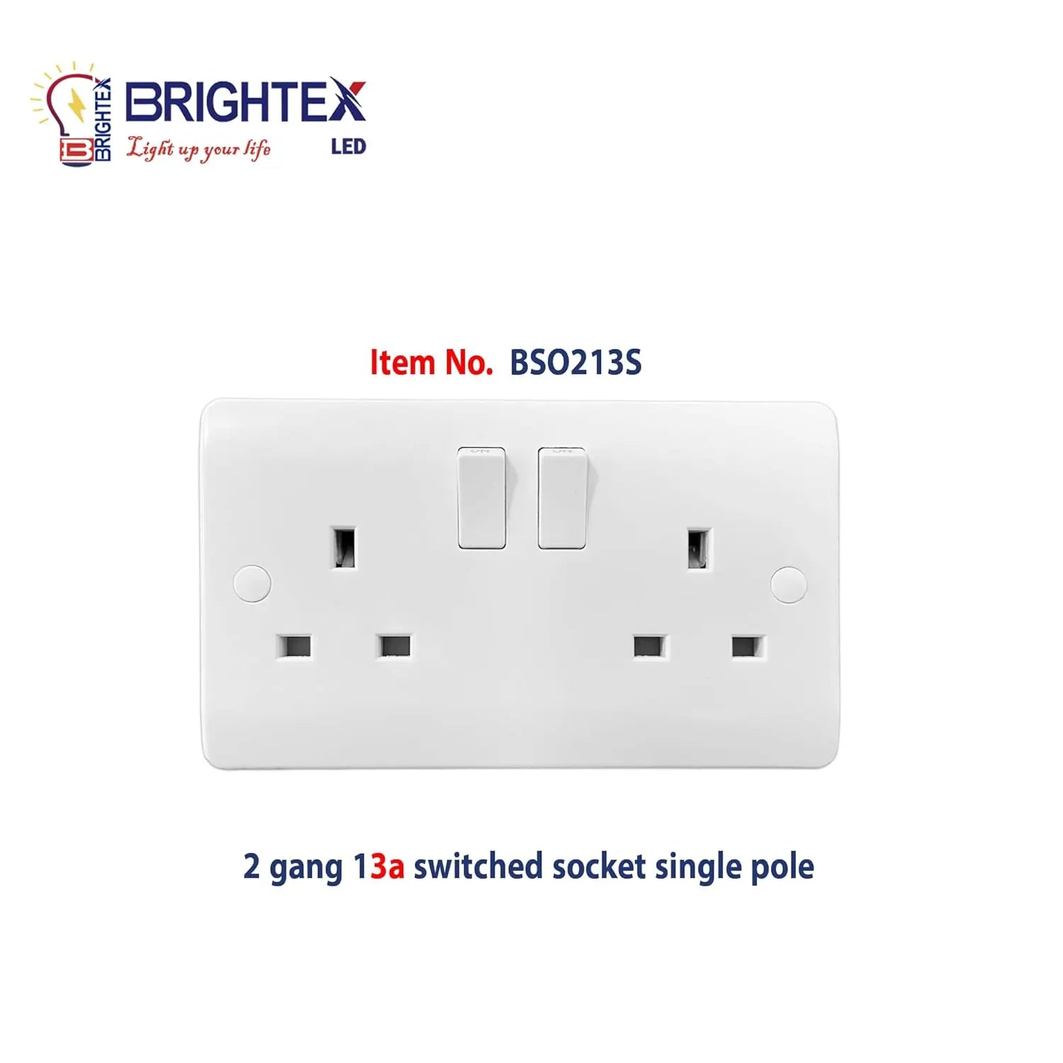 Brightex White Double Socket 2 Gang 13A Switched Double Pole
