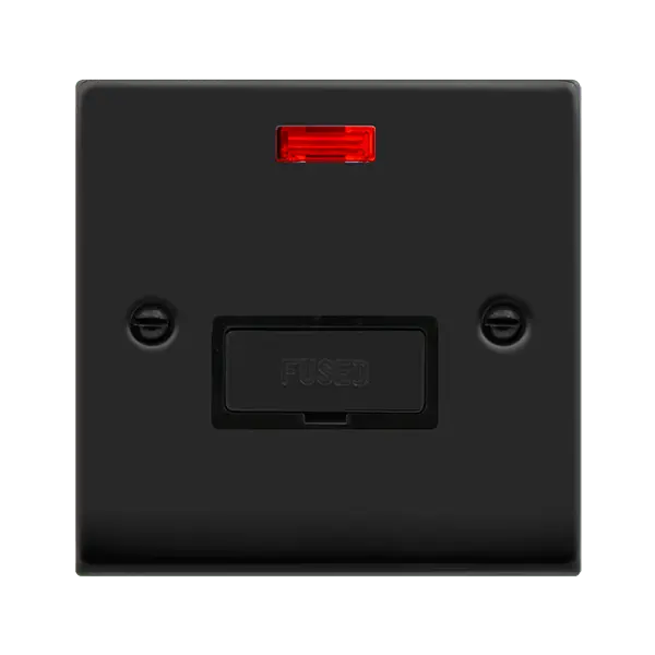 Click Deco Matt Black INGOT 13A SPUR W/O FLEX OUTLET+NEON with Black Insert – VPMB753BK