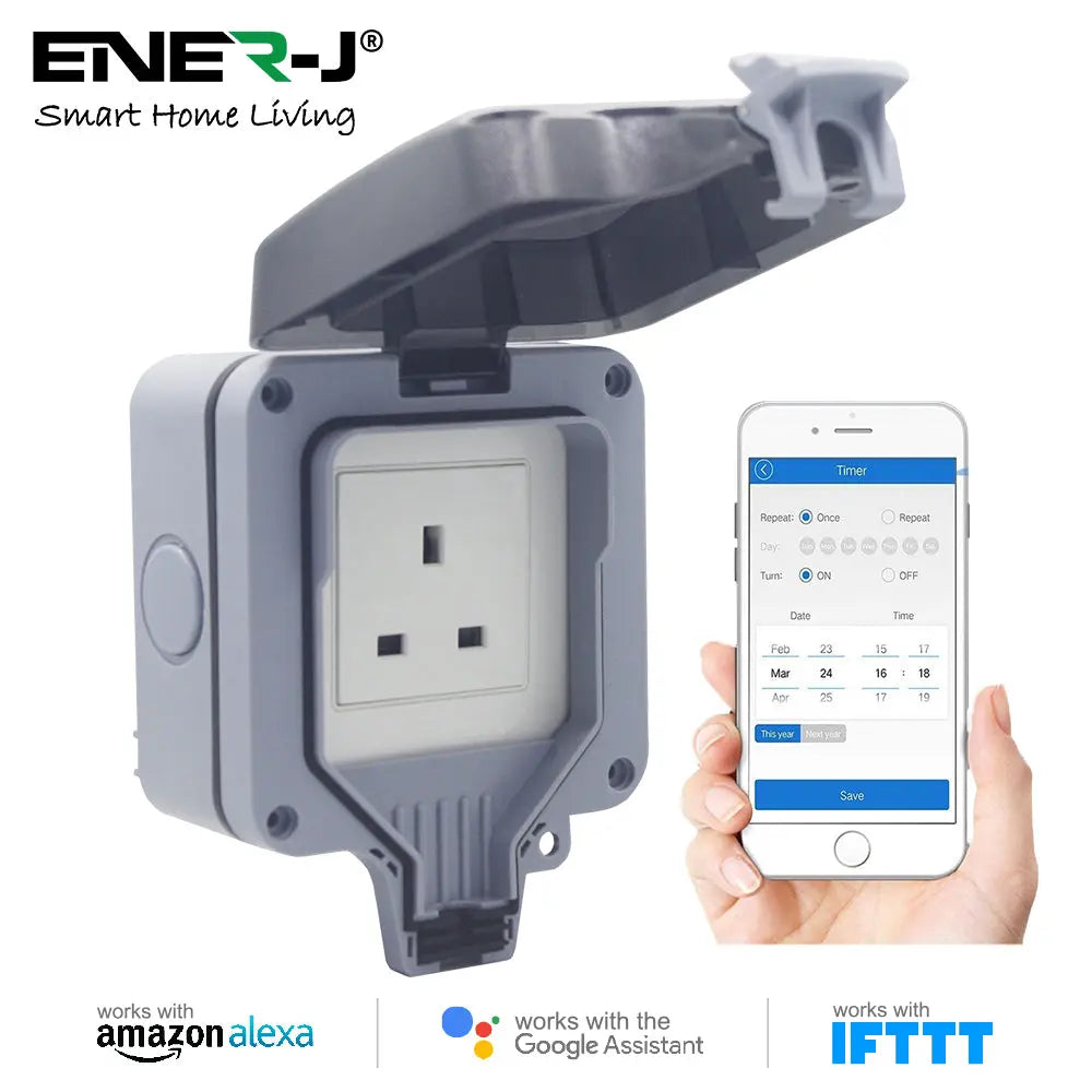 ENERJ Smart WiFi Outdoor Socket IP55 Hardwired | App & Voice Controlled | SHA5303
