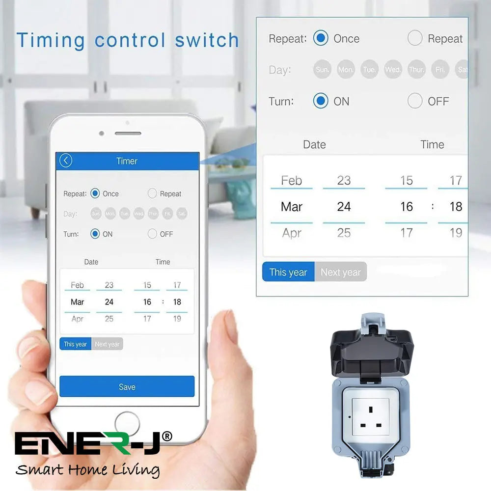 ENERJ Smart WiFi Outdoor Socket IP55 Hardwired | App & Voice Controlled | SHA5303