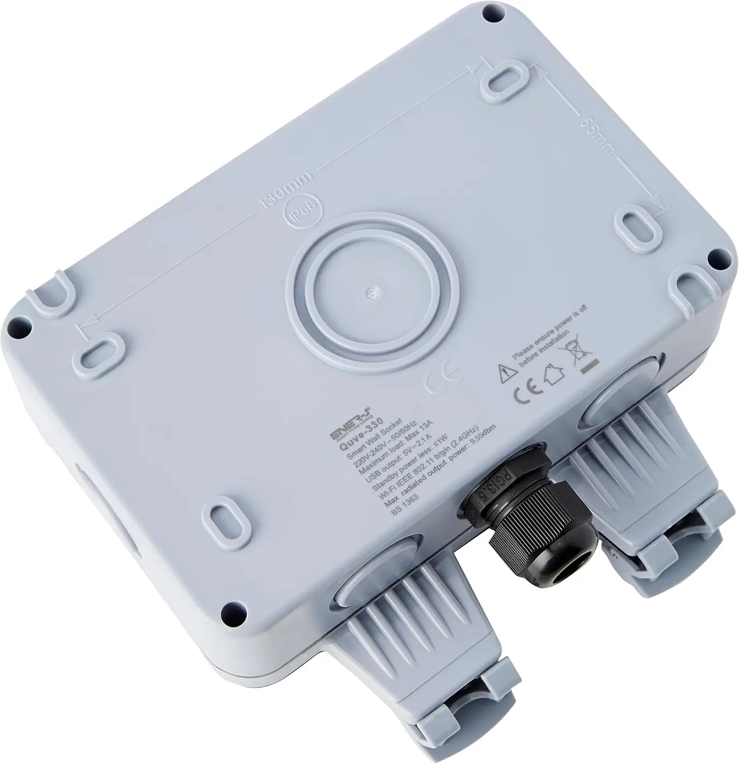 EnerJ Smart WiFi Outdoor Socket – IP55 Rated 2 Gang 13A with USB Port (SHA5275)