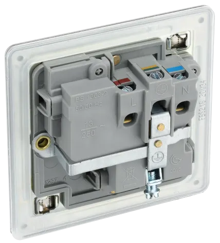 BG Nexus Screwless Flat Plate Brushed Steel Single Socket FBS21G Grey Insert 13Amp