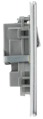 BG Nexus Screwless Flat Plate Brushed Steel Double Socket FBS22G Grey Inserts 13Amp
