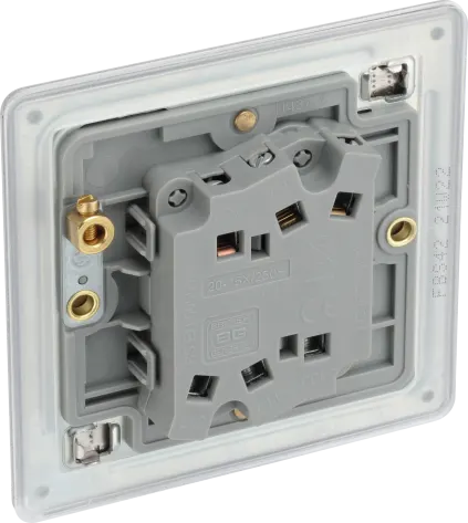 BG Nexus Screwless Flat Plate Brushed Steel Double Light Switch FBS42 10Amp